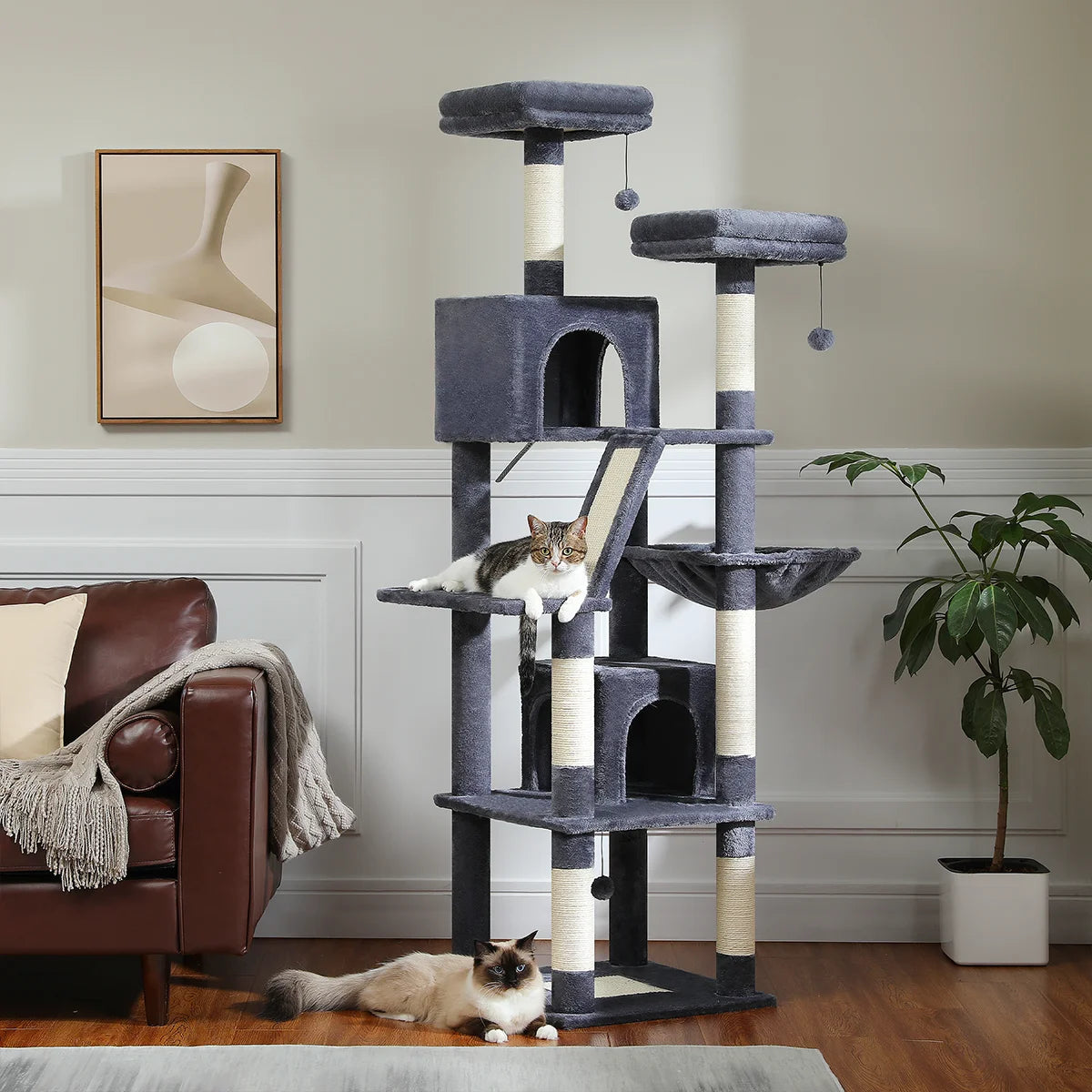 H180CM Large Cat Tree for Indoor Multi-Level Plush Tower