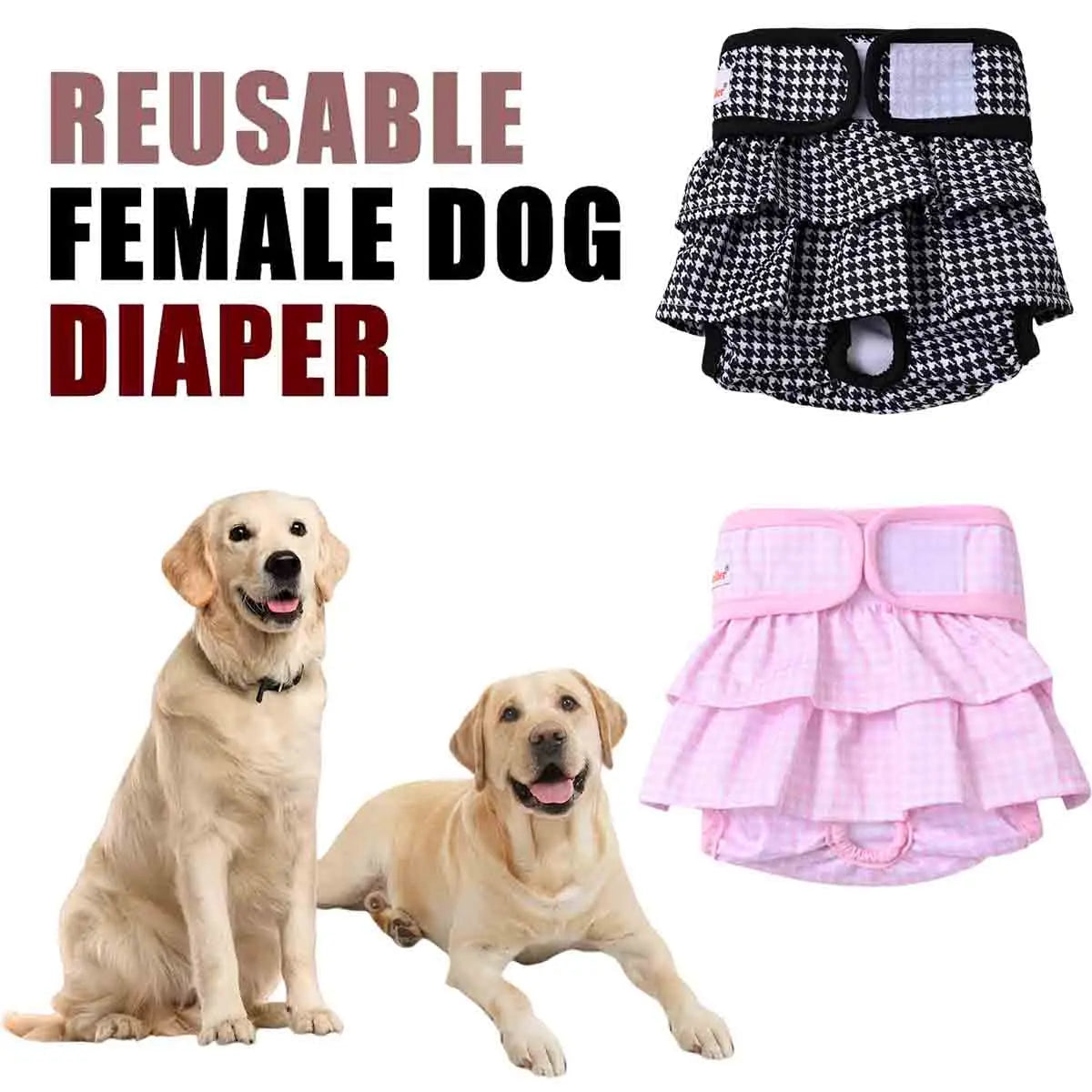 Washable Female Dog Diaper Cute Houndstooth Dress Short Underware Belly Bands Reusable Pet Panties Sanitary Pant Diapers