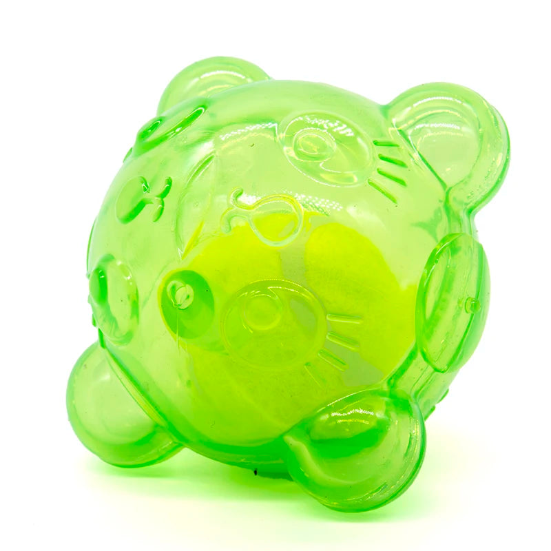 Pet Dog Toy Squeaky Interactive Tennis Ball Bear Head