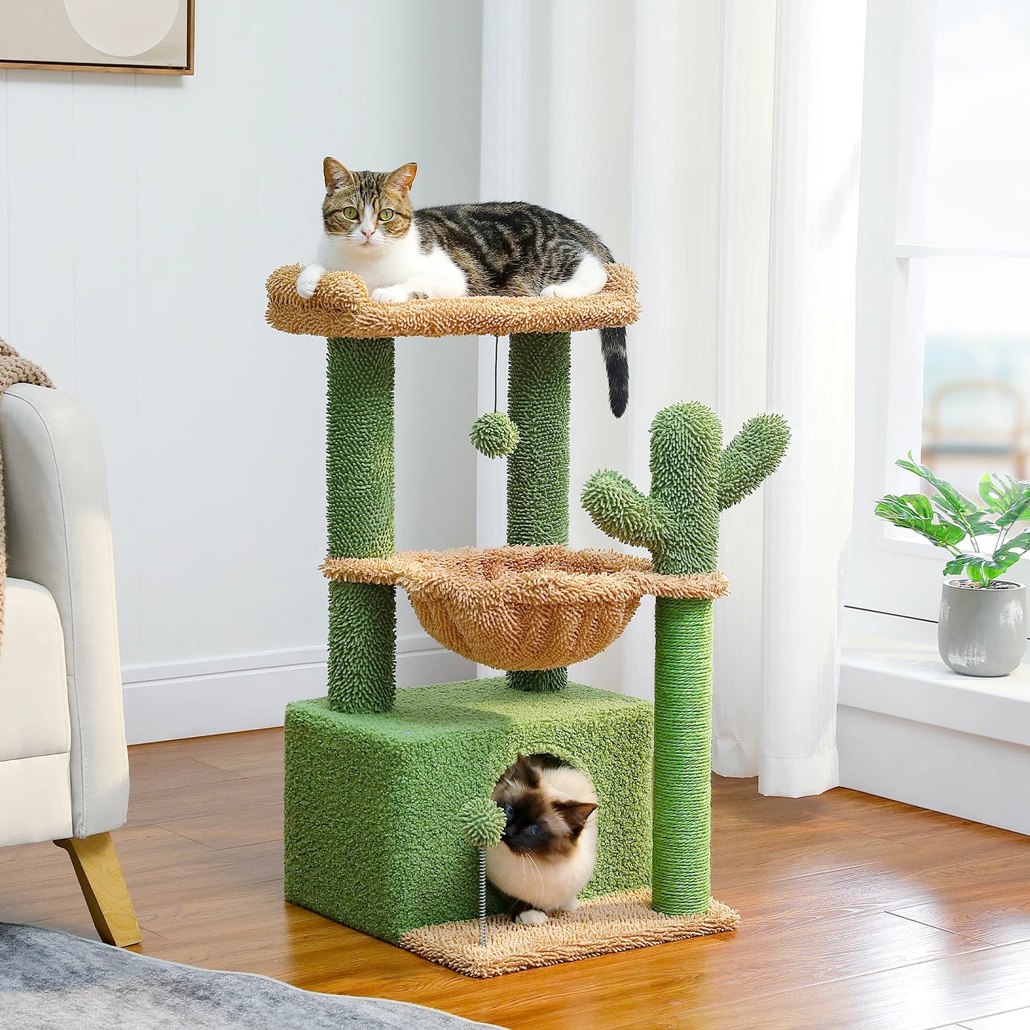 4-in-1 Cactus Cat Tree with Cozy Condo