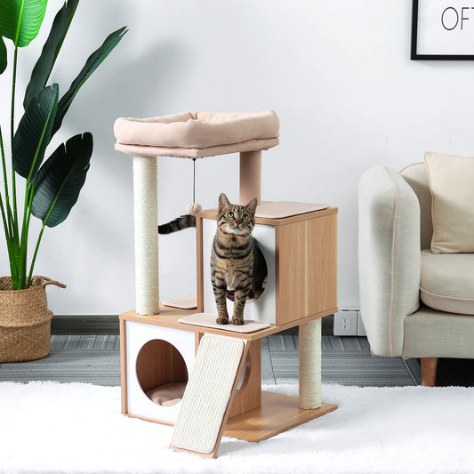 Cat Tree 35 Inches Wooden Cat Tower