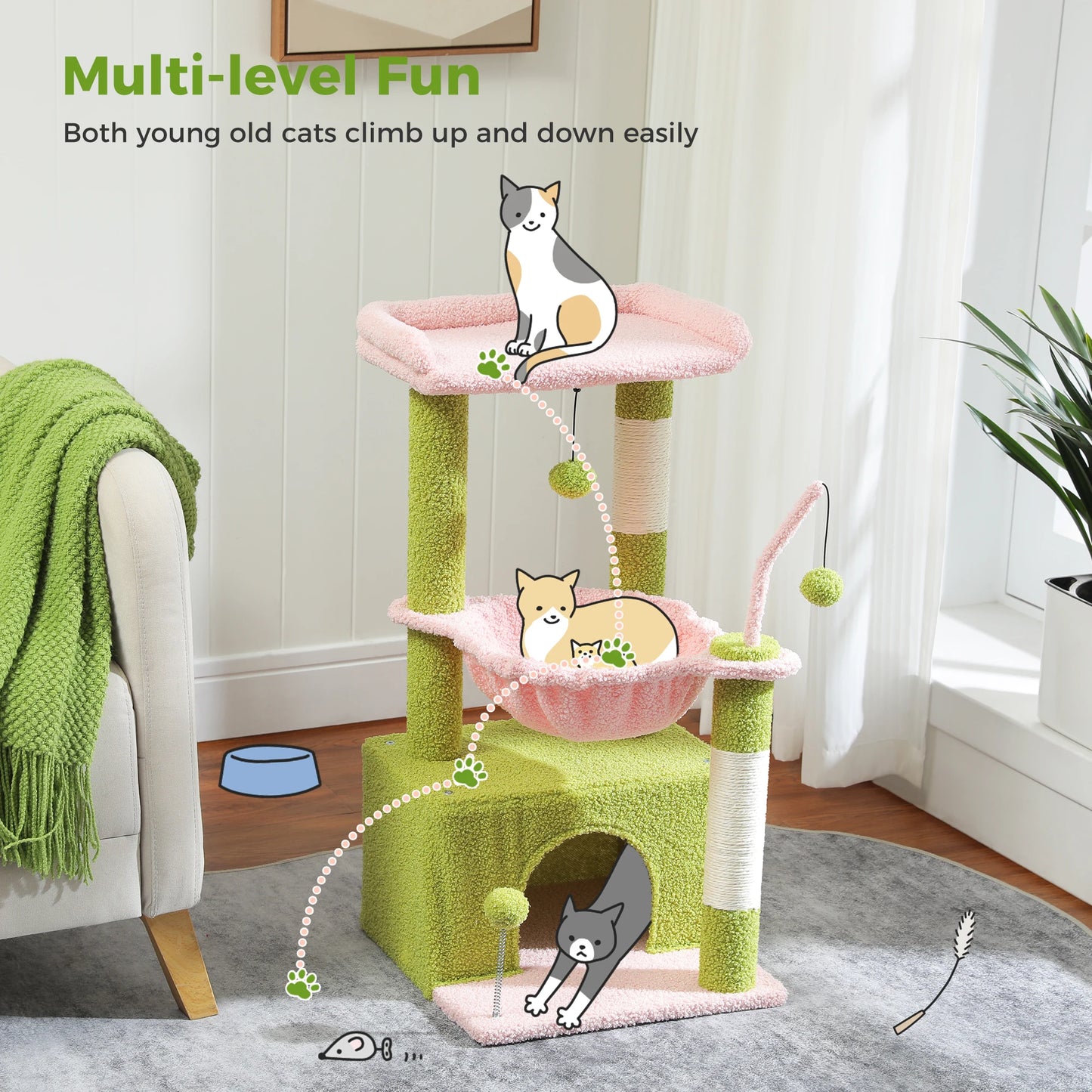 4-in-1 Cactus Cat Tree with Cozy Condo