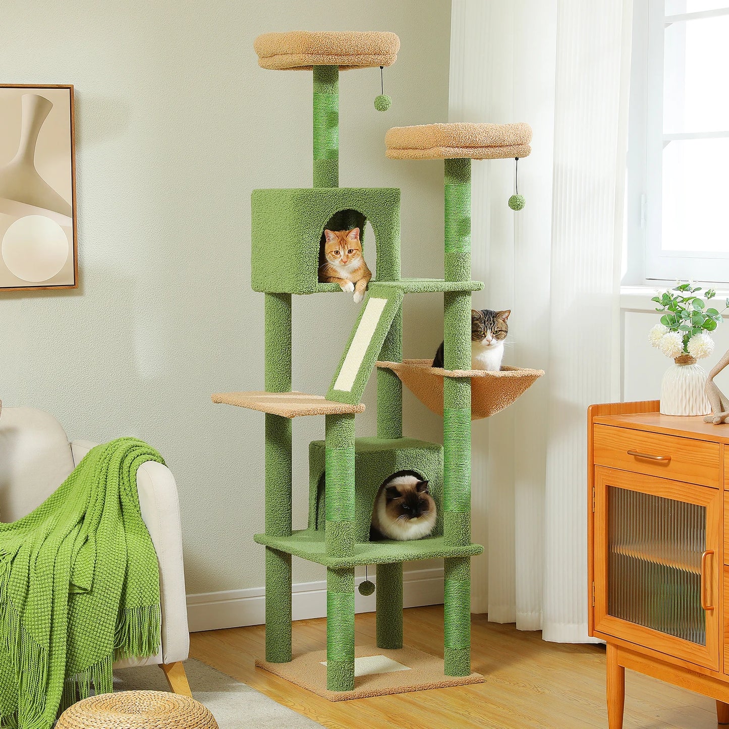 H180CM Large Cat Tree for Indoor Multi-Level Plush Tower
