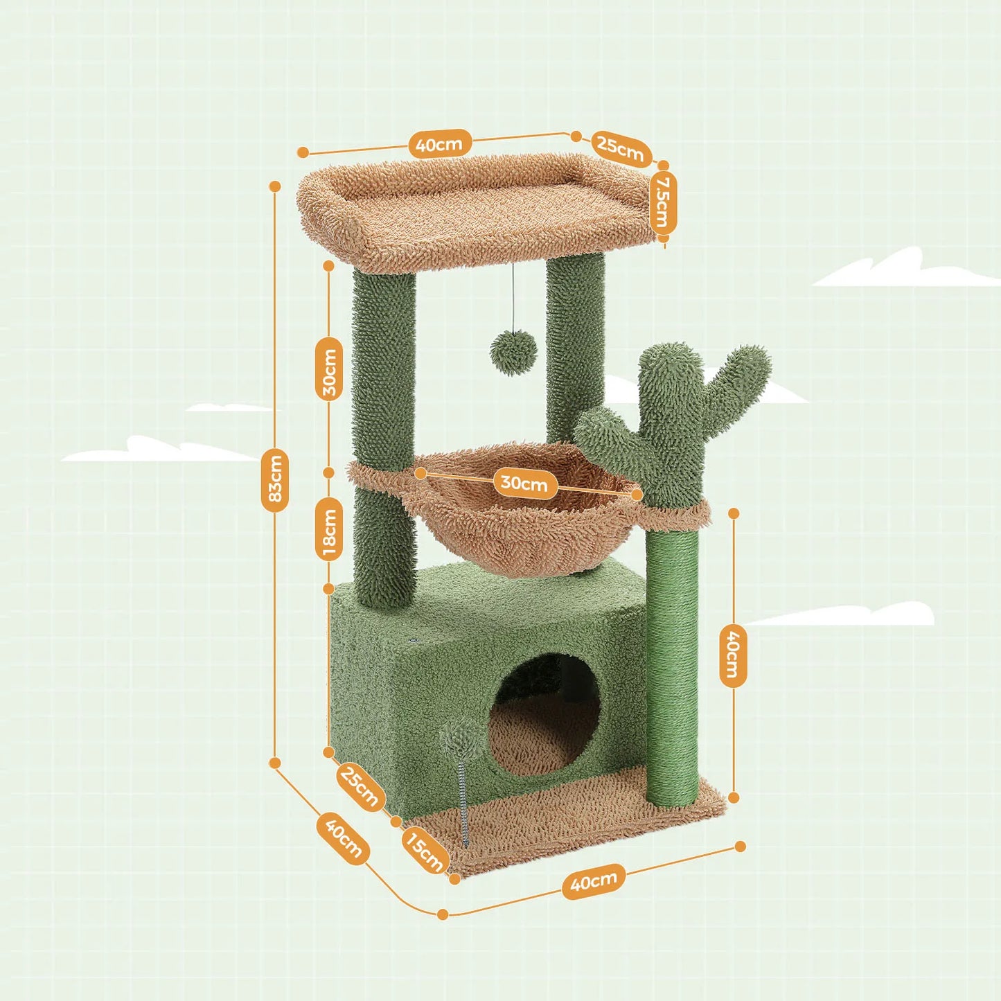 4-in-1 Cactus Cat Tree with Cozy Condo