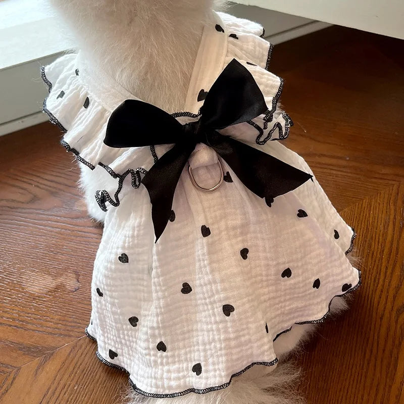 Summer  Dog Cooling Dress Thin Bow Heart Print Dog Clothes Pet Skirt