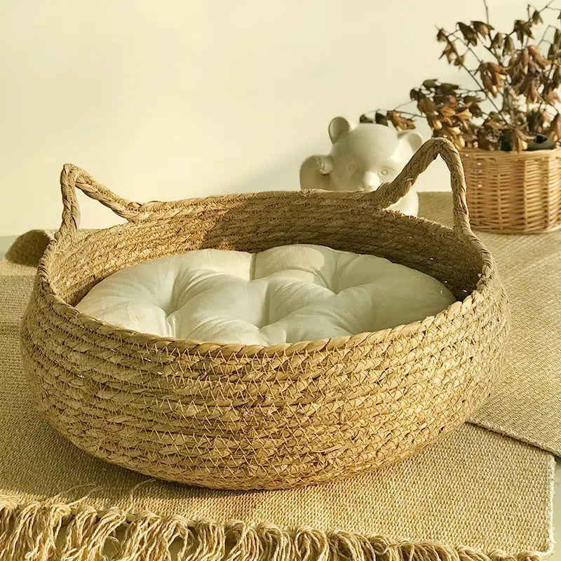 OUZEY Rattan Weaving Cat Basket