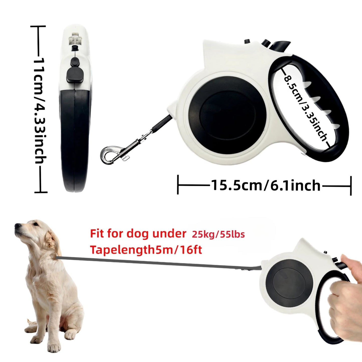 1pc Illuminated Retractable Dog Leash -16ft