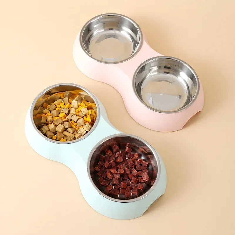 Double Pet Food Bowl Stainless Steel