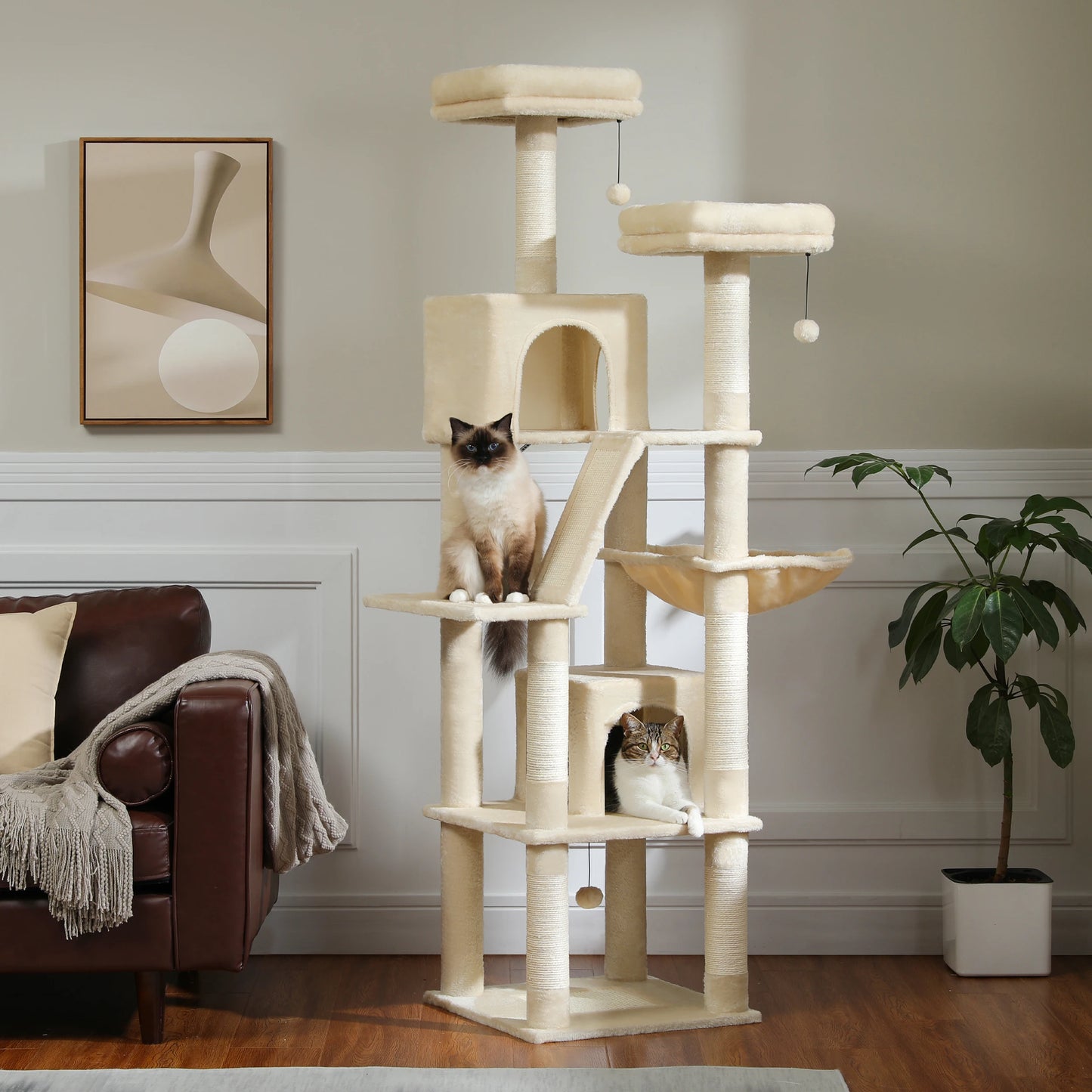 H180CM Large Cat Tree for Indoor Multi-Level Plush Tower