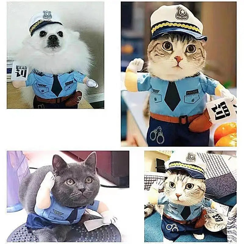 Cat Uniform Policeman Costume Outfits With Hat For Pets