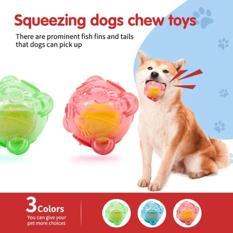 Pet Dog Toy Squeaky Interactive Tennis Ball Bear Head