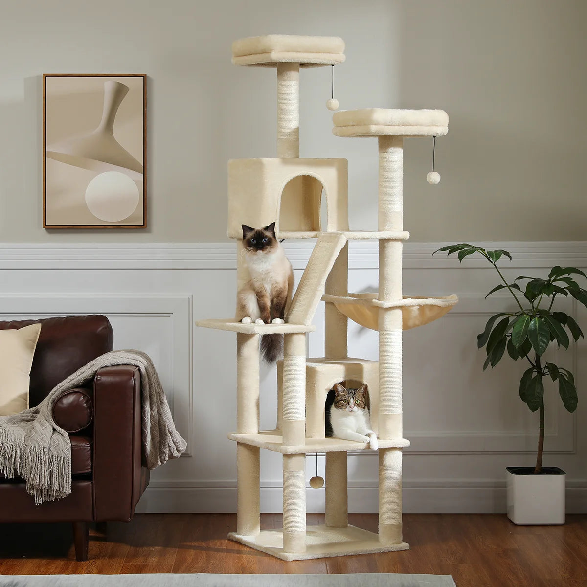 H180CM Large Cat Tree for Indoor Multi-Level Plush Tower