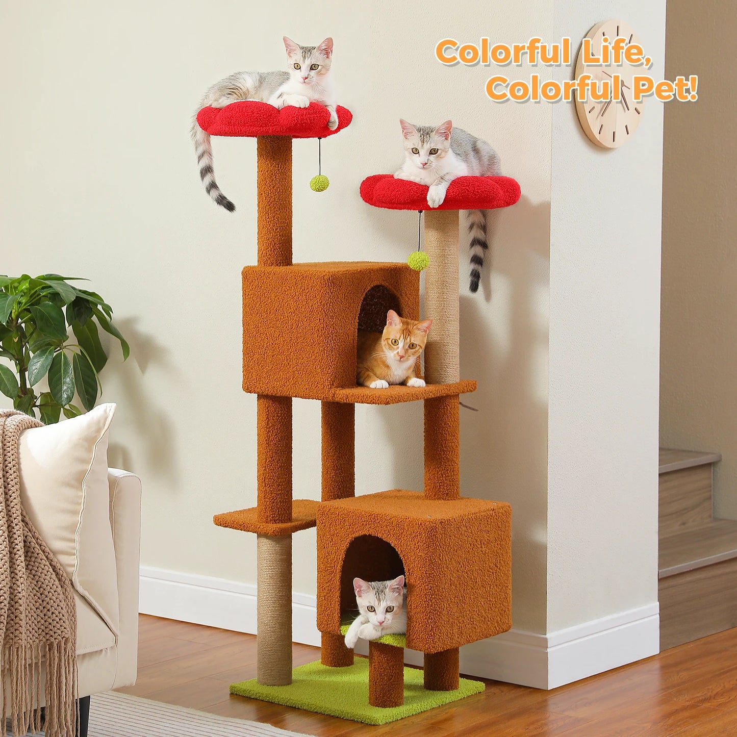 Flower Cat Tree for Indoor Cats with 2 Cozy Condos