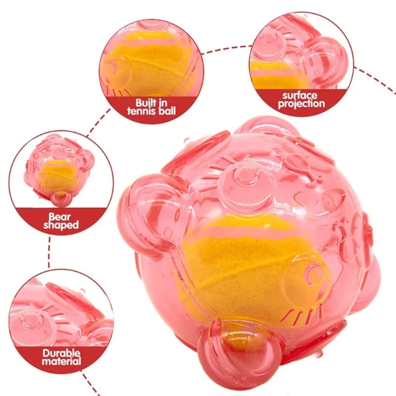 Pet Dog Toy Squeaky Interactive Tennis Ball Bear Head