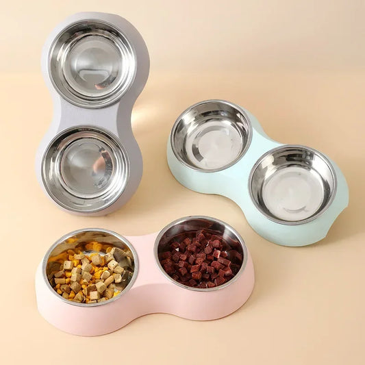 Double Pet Food Bowl Stainless Steel